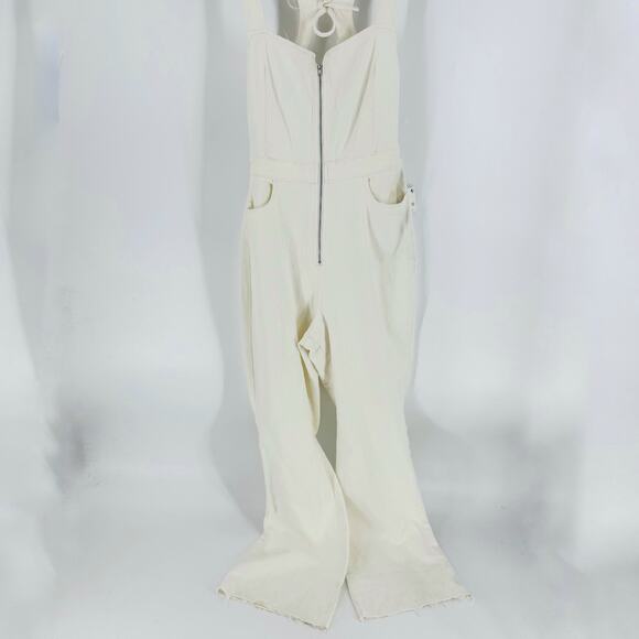 Free People We The Free CRVY 2nd Ave One Piece Ivory Denim Jumpsuit Sz 14 NWT - Picture 3 of 13